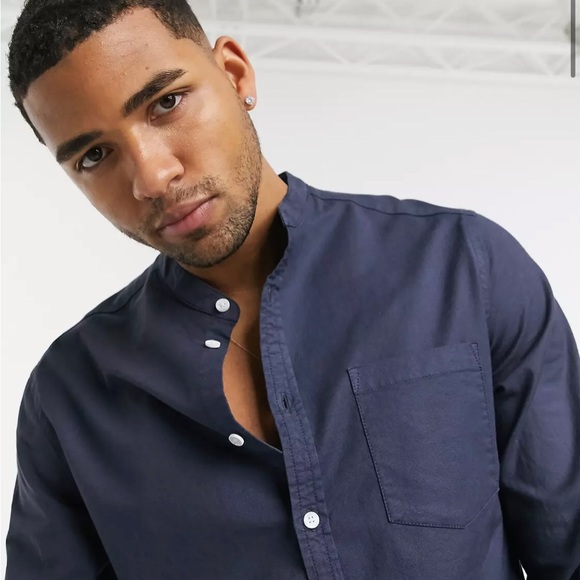 ASOS slim fit Oxford shirt with grandad collar - cotton - Picture 1 of 4